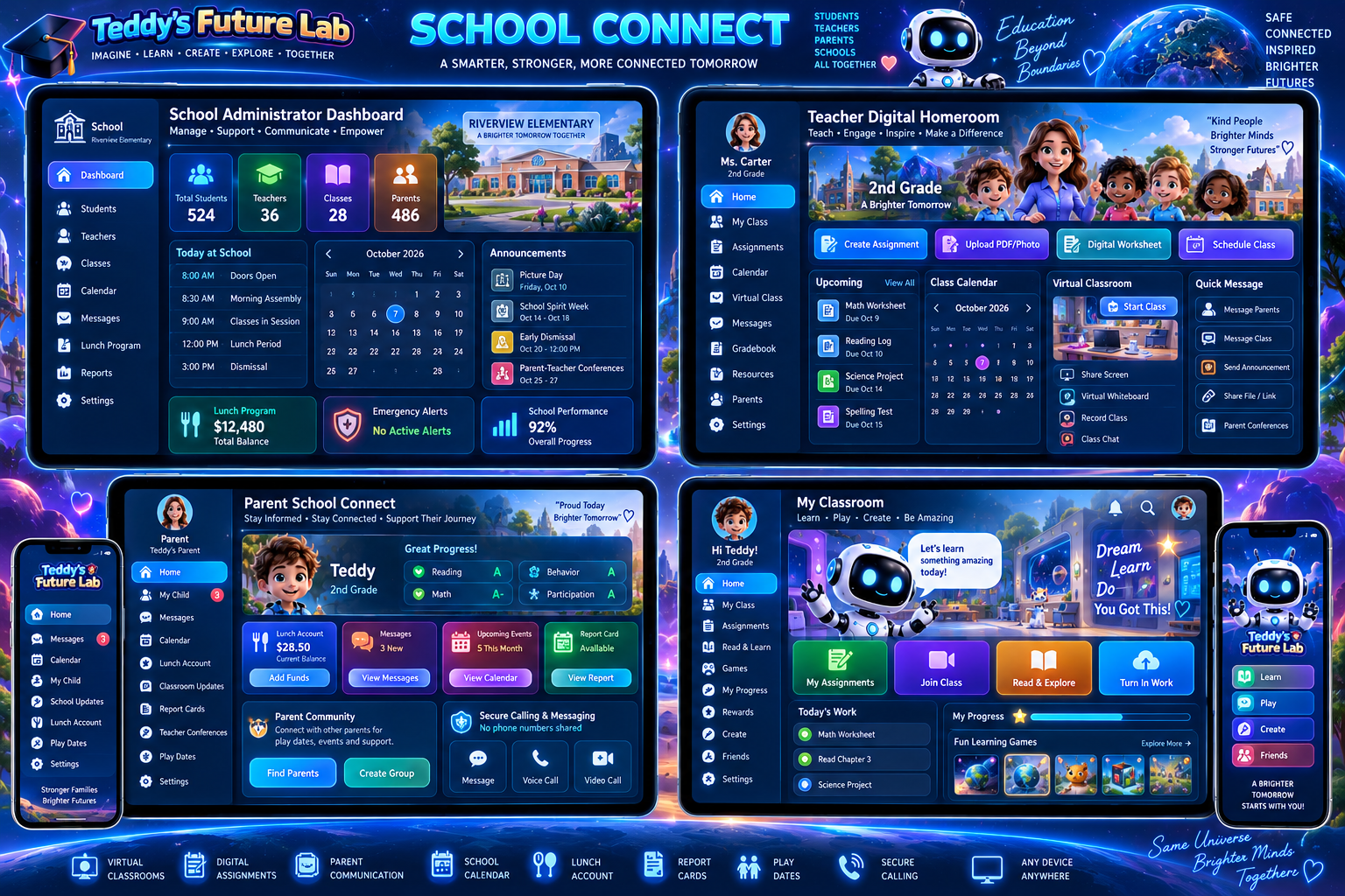 Futuristic School Connect dashboard concept